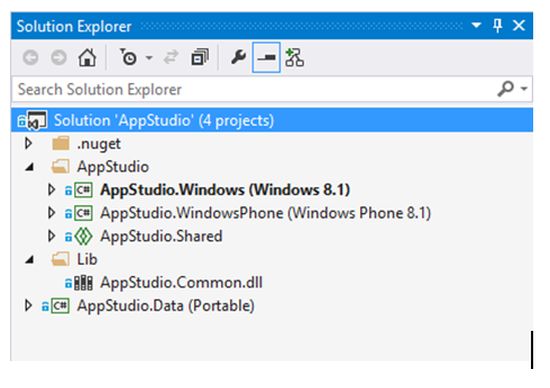 solution Explorer for create app